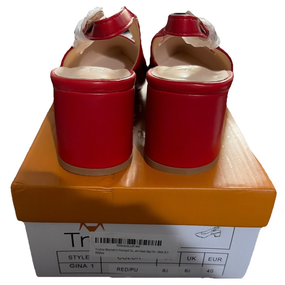TruFox‎ Red Pointed Toe Slingback Women 6.5 Block Heels Statement Work - Picture 5 of 7